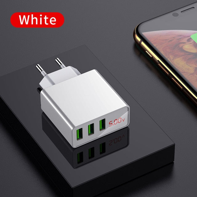 LED Display EU US 3 Port USB Charger